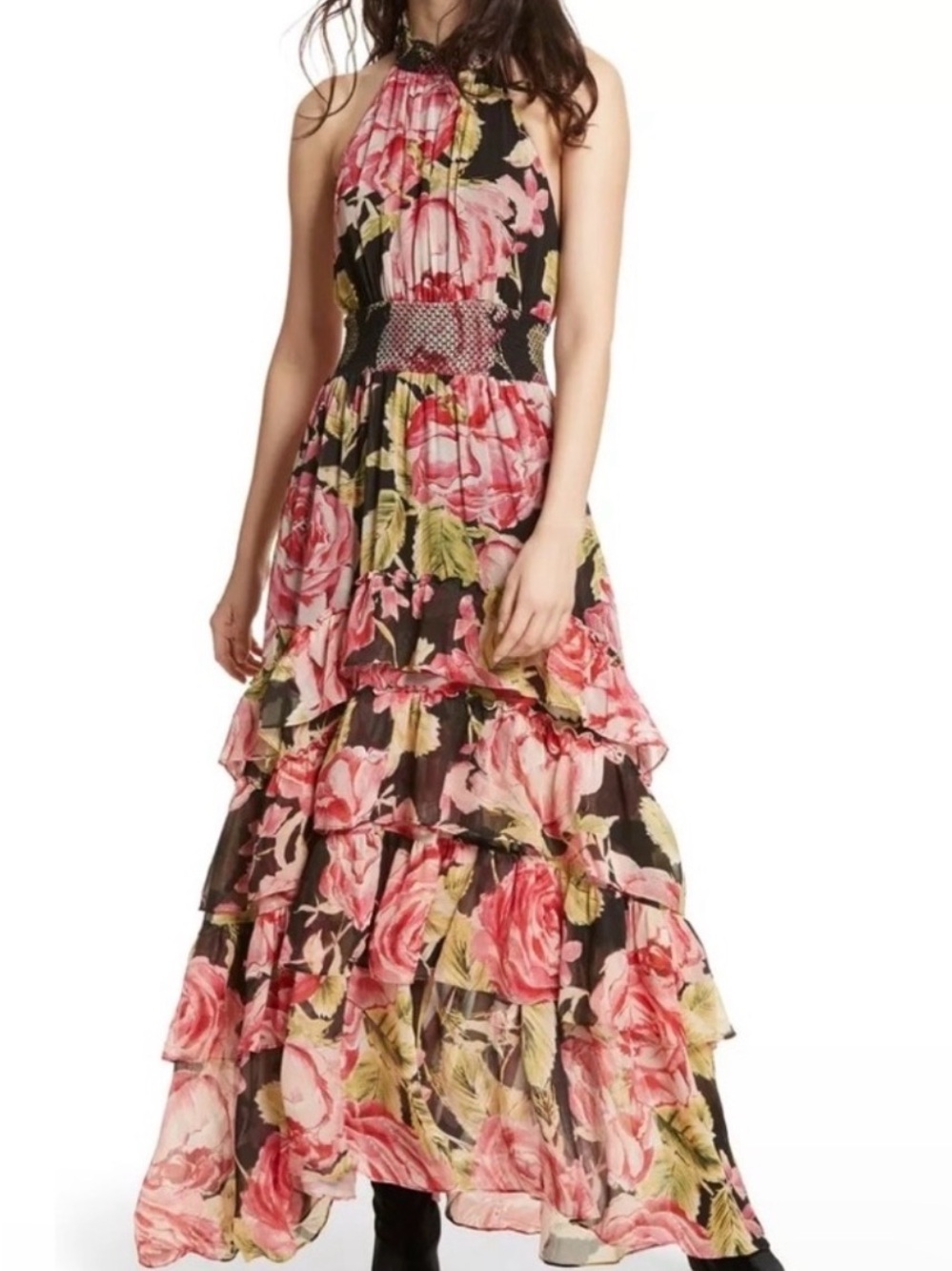Free People In Full Bloom Floral Tiered Halter Maxi Dress size M - Picture 2 of 9
